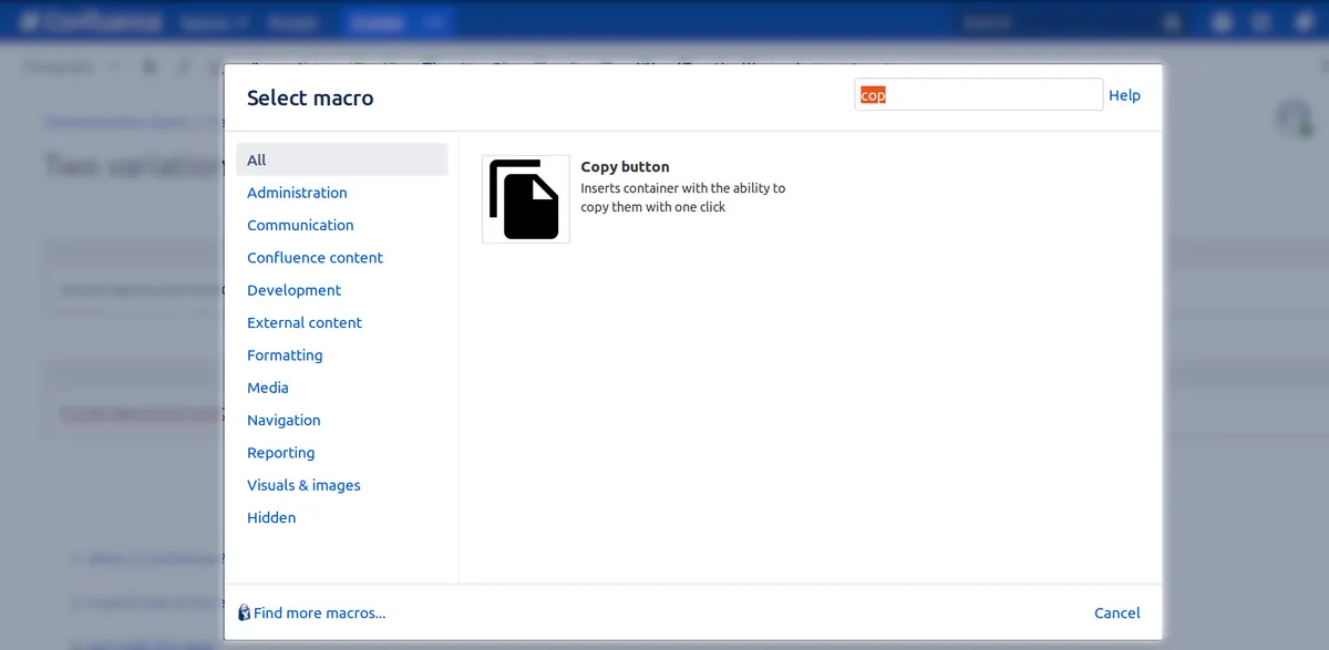 Copy button — screenshot from the Atlassian Marketplace listing