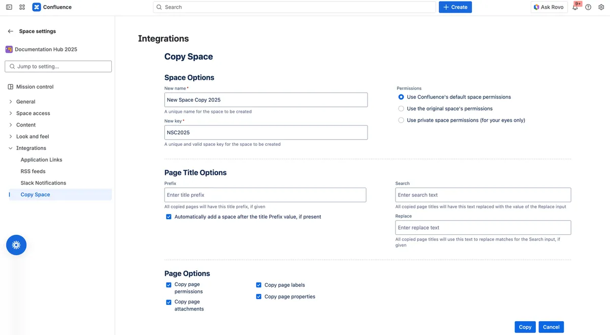 Copy Space for Confluence — screenshot from the Atlassian Marketplace listing