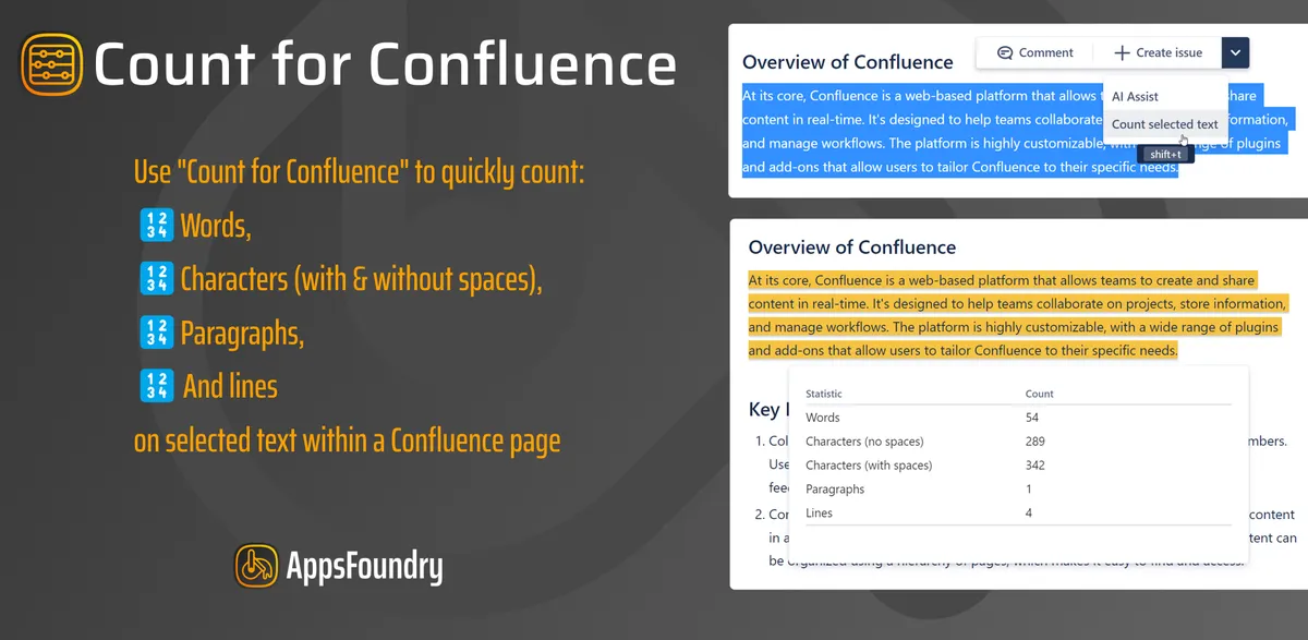 Count for Confluence — screenshot from the Atlassian Marketplace listing