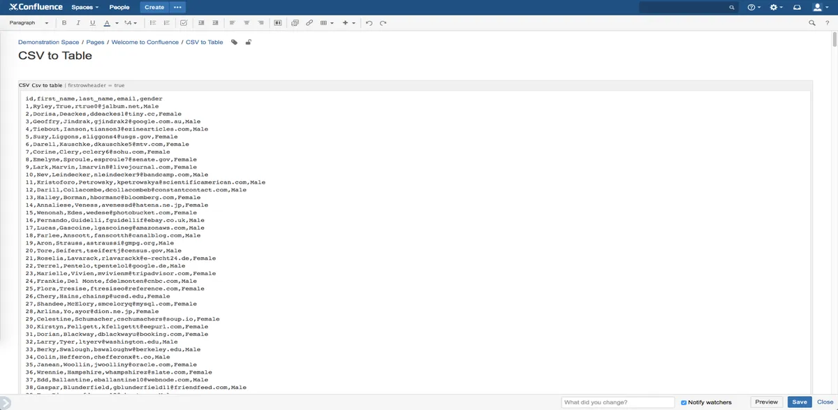 Csv To Table for Confluence — screenshot from the Atlassian Marketplace listing