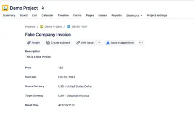 Currency Exchange Utilities for Jira for Atlassian — screenshot