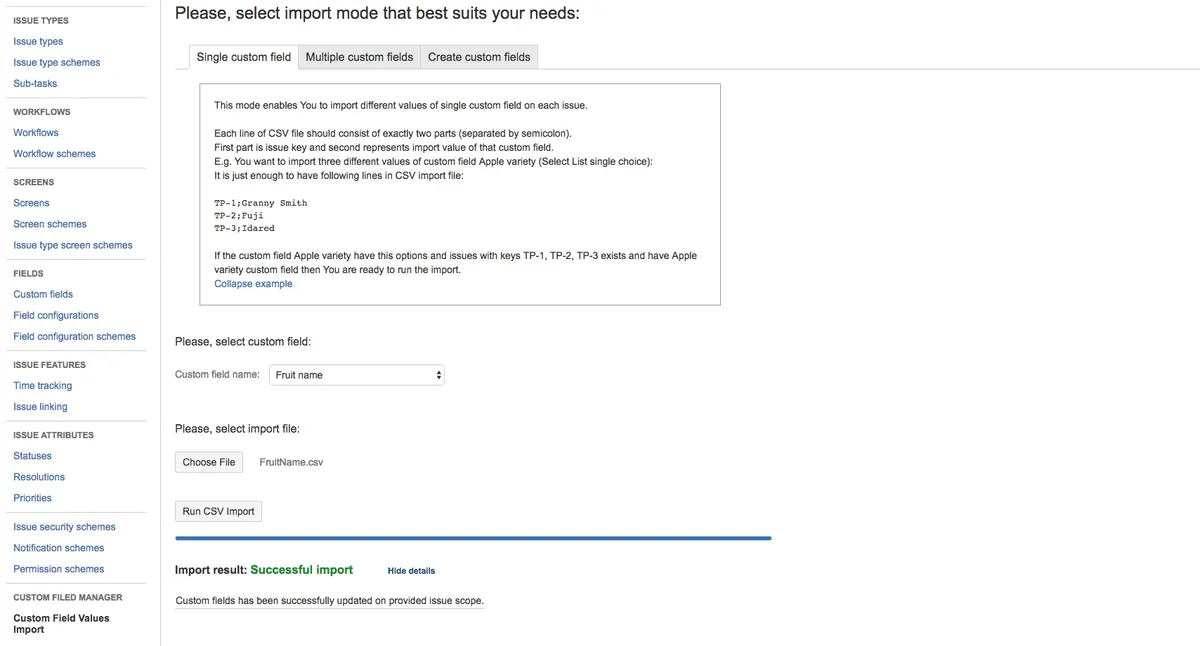 Custom Field Value Importer — screenshot from the Atlassian Marketplace listing