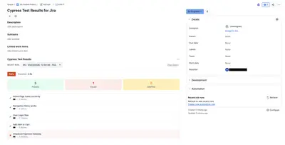 Cypress Test Results for Jira for Atlassian — screenshot