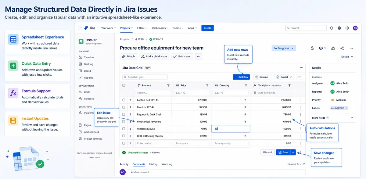 Data Grid for Jira — screenshot from the Atlassian Marketplace listing