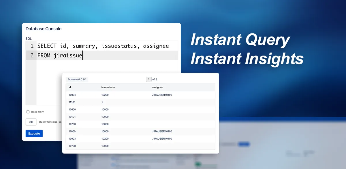 Database Console for Jira — screenshot from the Atlassian Marketplace listing