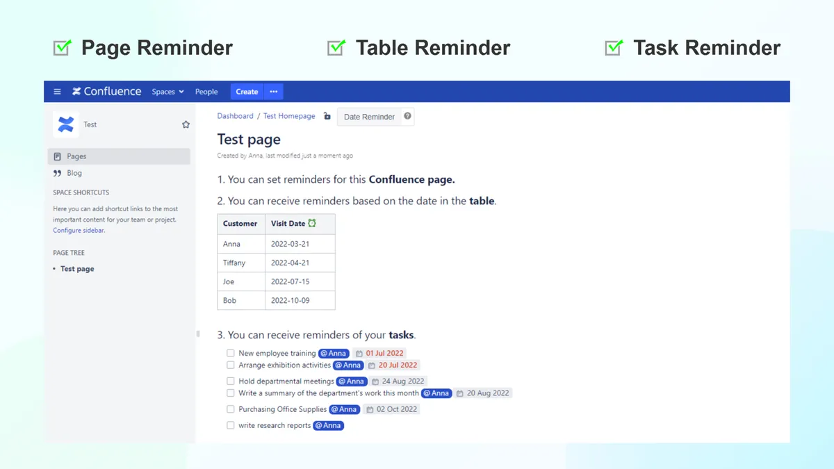 Date Reminder for Confluence — screenshot from the Atlassian Marketplace listing