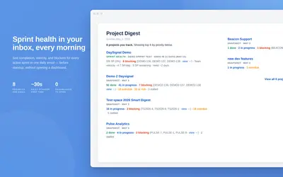 DaySignal - Sprint Health, Velocity, Notifications for Jira for Atlassian — screenshot