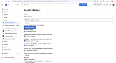 Decision Register for Jira for Atlassian — screenshot