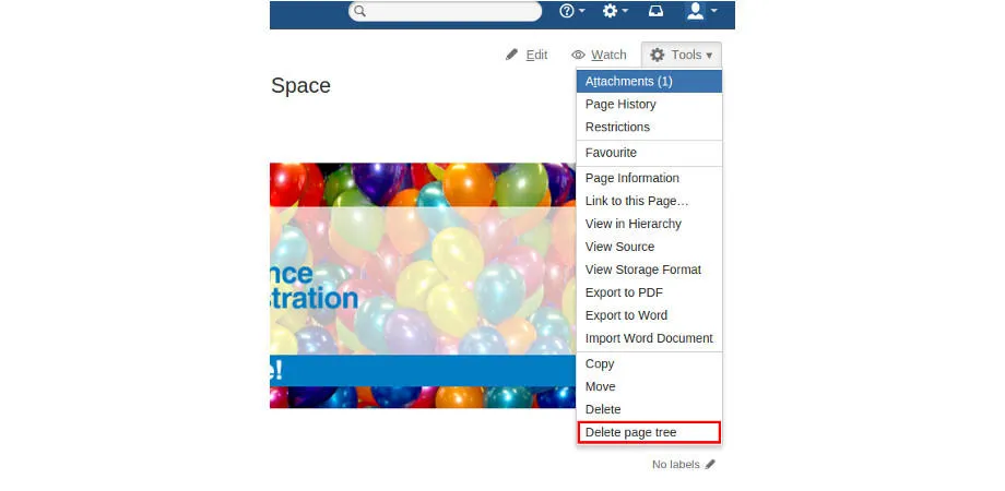 Delete Page Tree — screenshot from the Atlassian Marketplace listing
