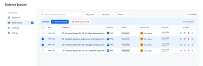 Deleted Issues - Issue Recovery for Atlassian — screenshot