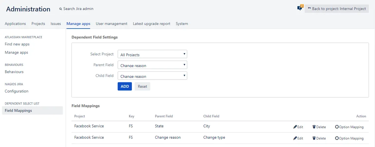 Dependent Select List — screenshot from the Atlassian Marketplace listing