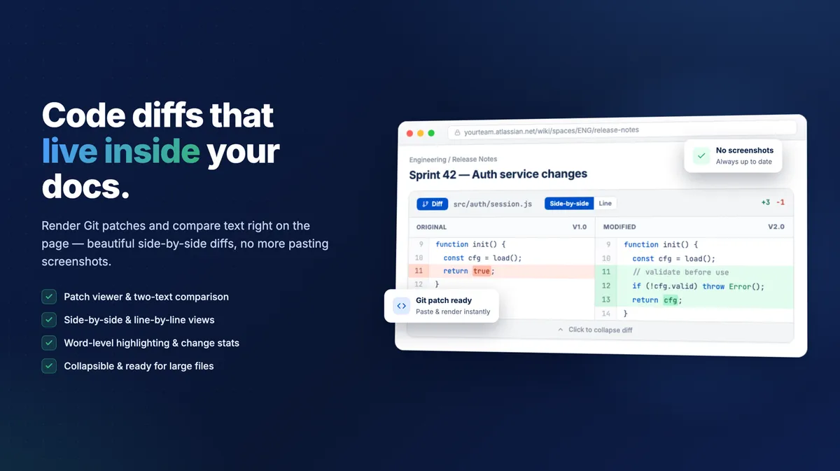 Diff for Confluence — screenshot from the Atlassian Marketplace listing