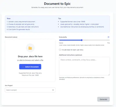 Doc To Epic for Atlassian — screenshot