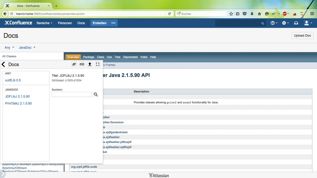 Docs - JavaDocs, PHPDocs, HTML-Pages... — screenshot from the Atlassian Marketplace listing