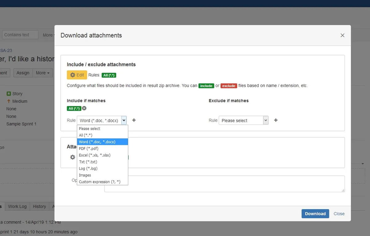 Download Attachments — screenshot from the Atlassian Marketplace listing