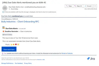 Due Date Alerts for Atlassian — screenshot