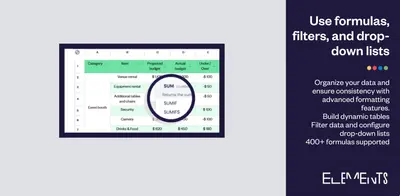 Elements Spreadsheet - tables for Data & Project Management for Atlassian — screenshot