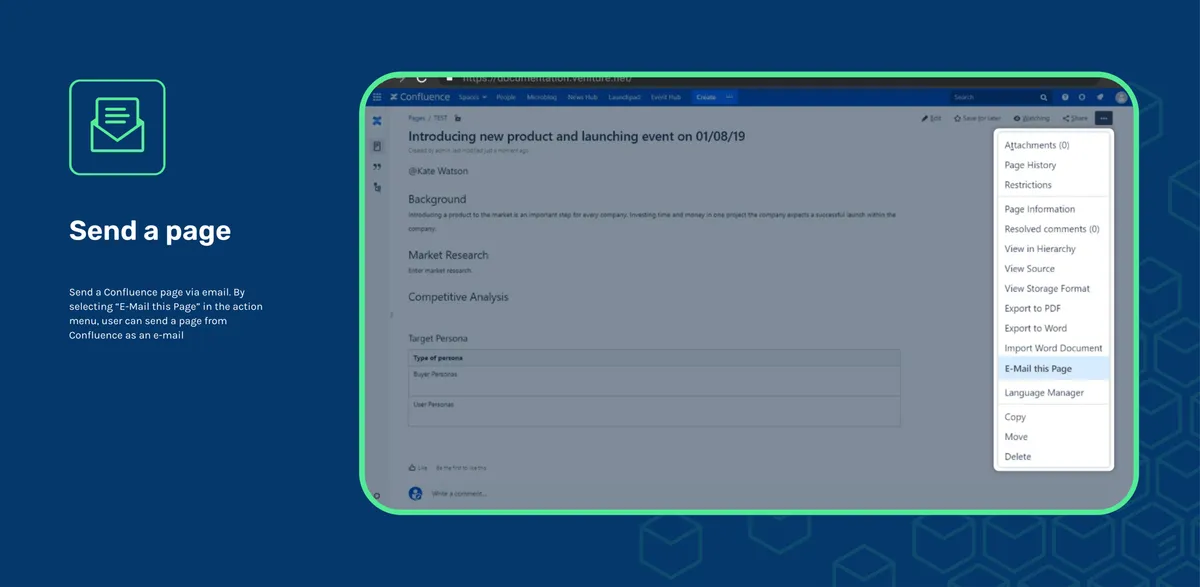 Email this Page — screenshot from the Atlassian Marketplace listing