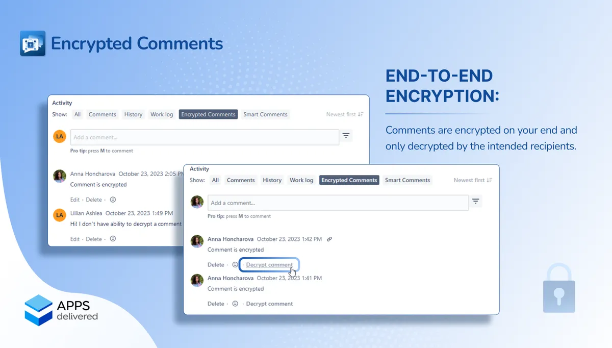 Encrypted Comments for Jira — screenshot from the Atlassian Marketplace listing