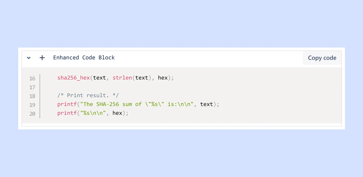 Enhanced Code Block for Confluence — screenshot from the Atlassian Marketplace listing