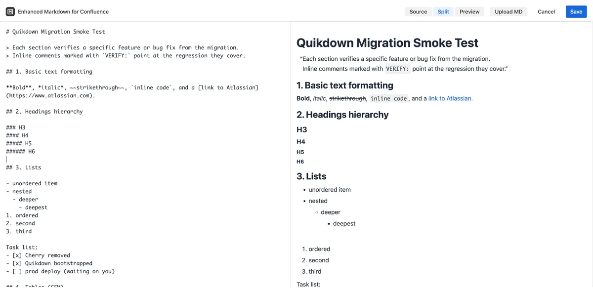 Enhanced Markdown for Confluence — screenshot from the Atlassian Marketplace listing