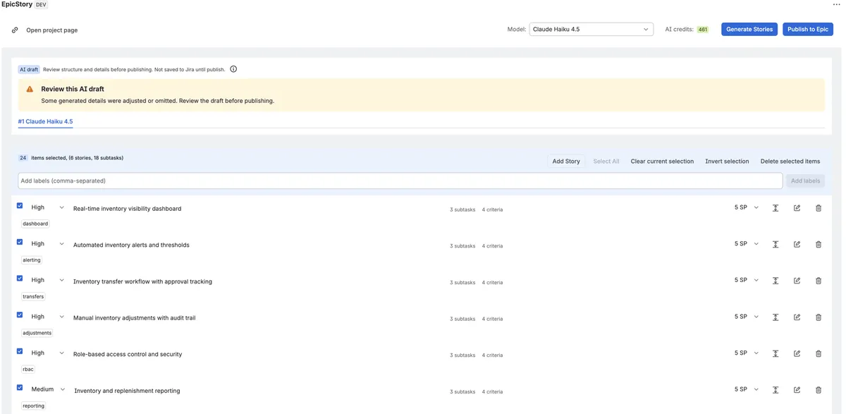 EpicStory — screenshot from the Atlassian Marketplace listing