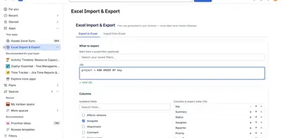 Excel Import & Export for Jira for Atlassian — screenshot