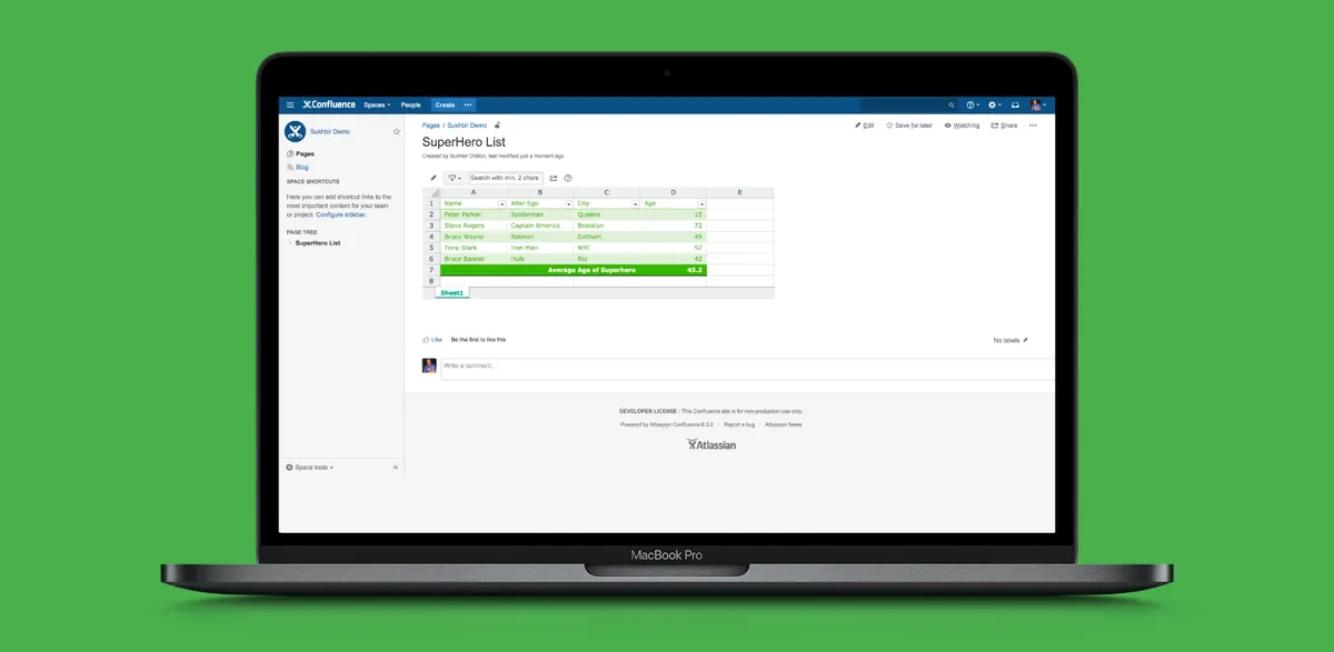Excellentable Spreadsheet for Confluence — screenshot from the Atlassian Marketplace listing