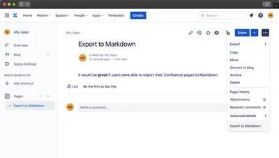 Export to Markdown for Confluence Cloud for Atlassian — screenshot