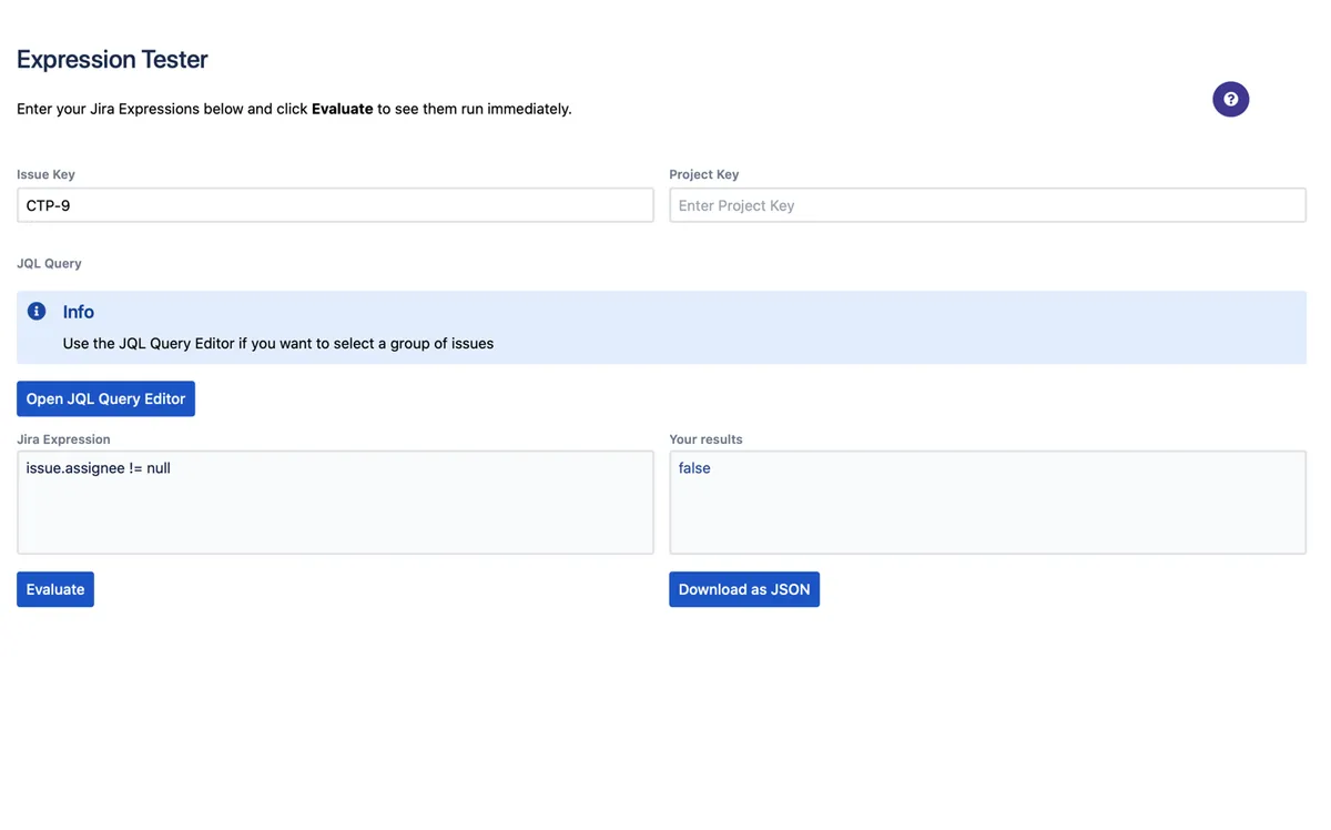 Expression Tester — screenshot from the Atlassian Marketplace listing