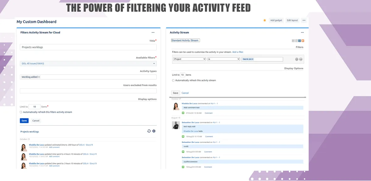 Filters Activity Stream — screenshot from the Atlassian Marketplace listing
