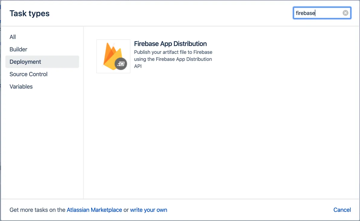 Firebase App Distribution Plugin — screenshot from the Atlassian Marketplace listing