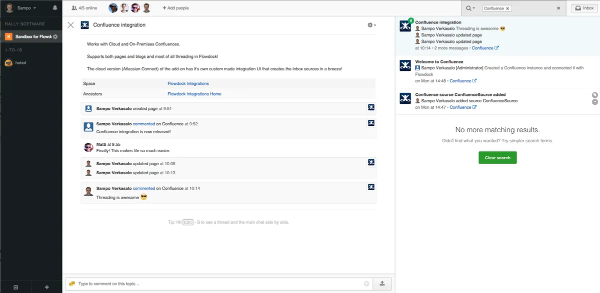 Flowdock for Confluence Cloud — screenshot from the Atlassian Marketplace listing