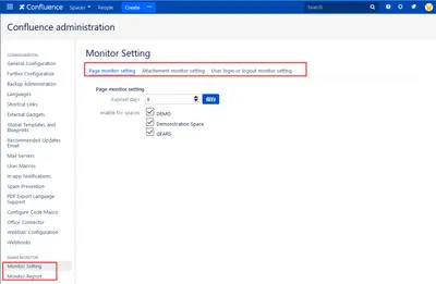Gears monitor for Confluence for Atlassian — screenshot