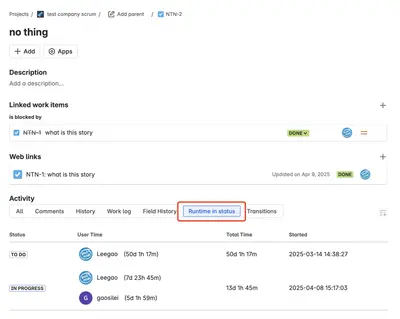 Gears runtime in status for Atlassian — screenshot