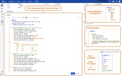 Gherkin Editor for Jira for Atlassian — screenshot
