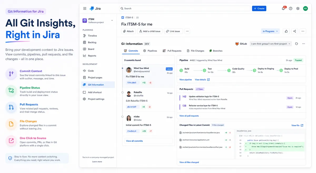 Git for Jira — screenshot from the Atlassian Marketplace listing
