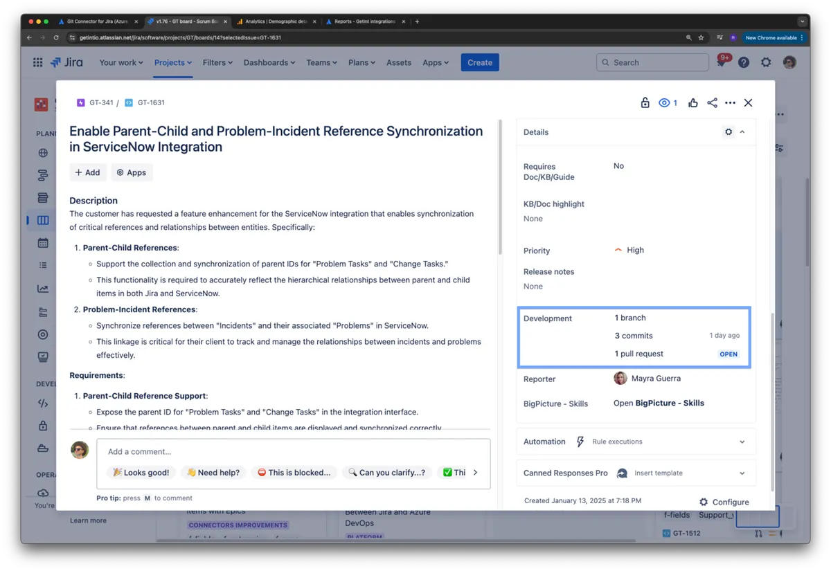 Git Integration for Jira (GitHub, GitLab, Azure DevOps) — screenshot from the Atlassian Marketplace listing