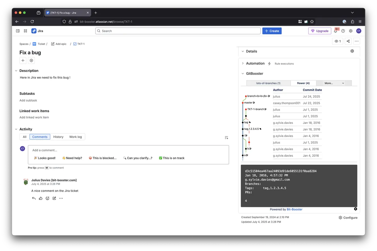 GitGraph for Jira and Github — screenshot from the Atlassian Marketplace listing