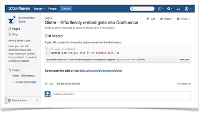 GitHub Gists in Confluence for Atlassian — screenshot