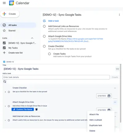 Google Tasks Integration: Checklist for Jira for Atlassian — screenshot