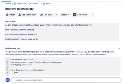 GPTConsole for Atlassian — screenshot