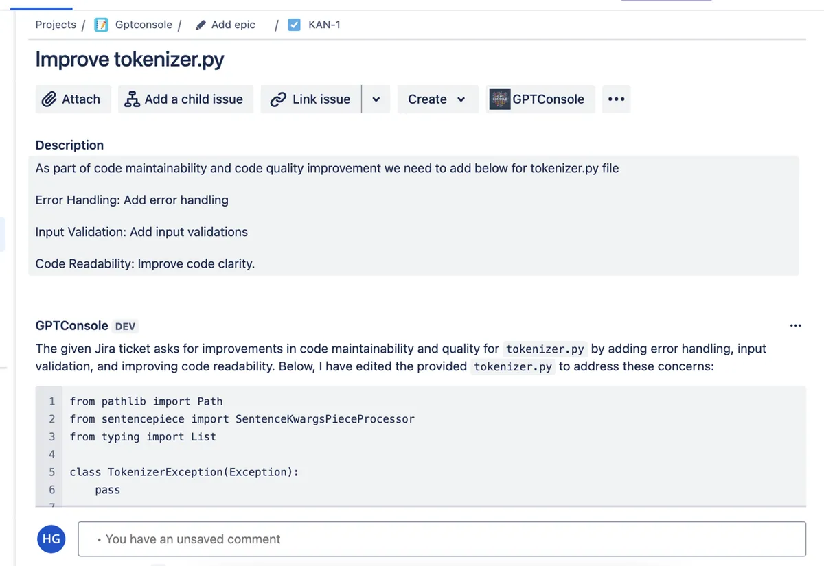 GPTConsole — screenshot from the Atlassian Marketplace listing