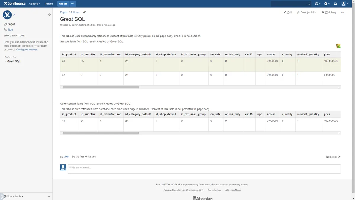 Great SQL (DB Connector) — screenshot from the Atlassian Marketplace listing