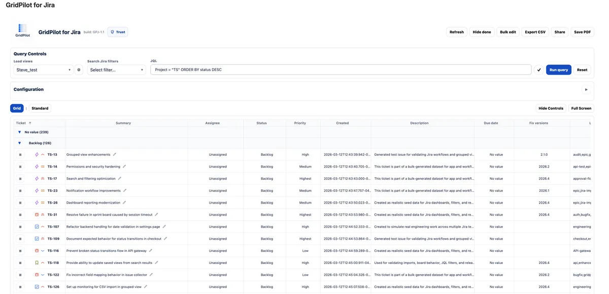 GridPilot for Jira — screenshot from the Atlassian Marketplace listing