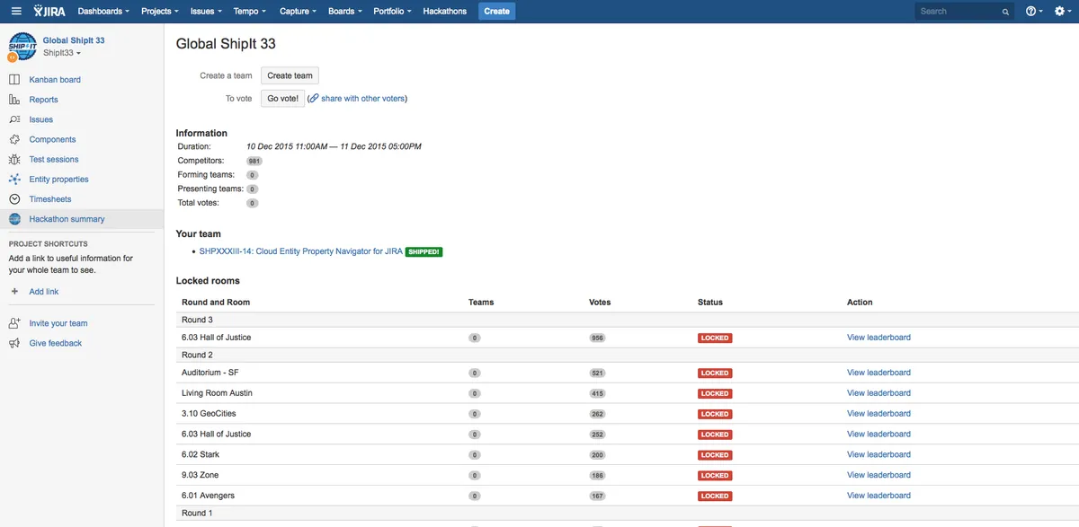 Hackathon for Jira — screenshot from the Atlassian Marketplace listing