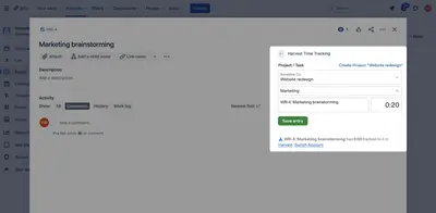 Harvest Time Tracking (Official) for Atlassian — screenshot