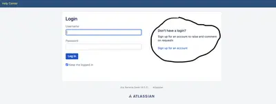 Hide "Sign up for an account" JSM for Atlassian — screenshot