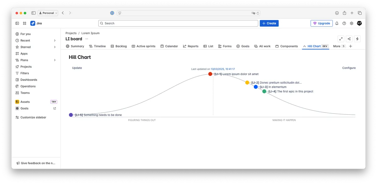 Hill Charts — screenshot from the Atlassian Marketplace listing