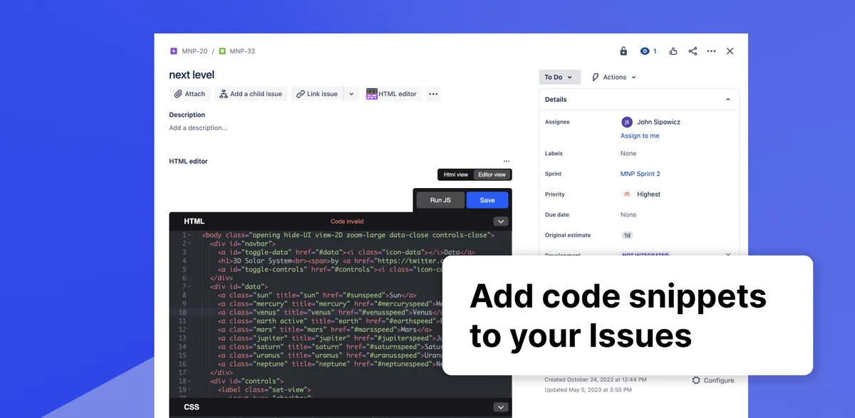 HTML editor for Jira issues — screenshot from the Atlassian Marketplace listing